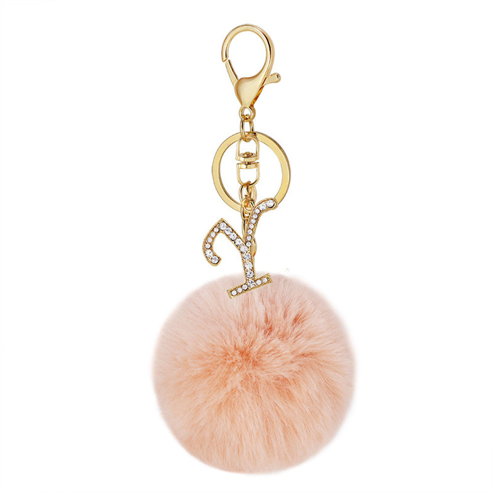 Wholesale Zinc Alloy 26 English Alphabet Hair Ball Keychain